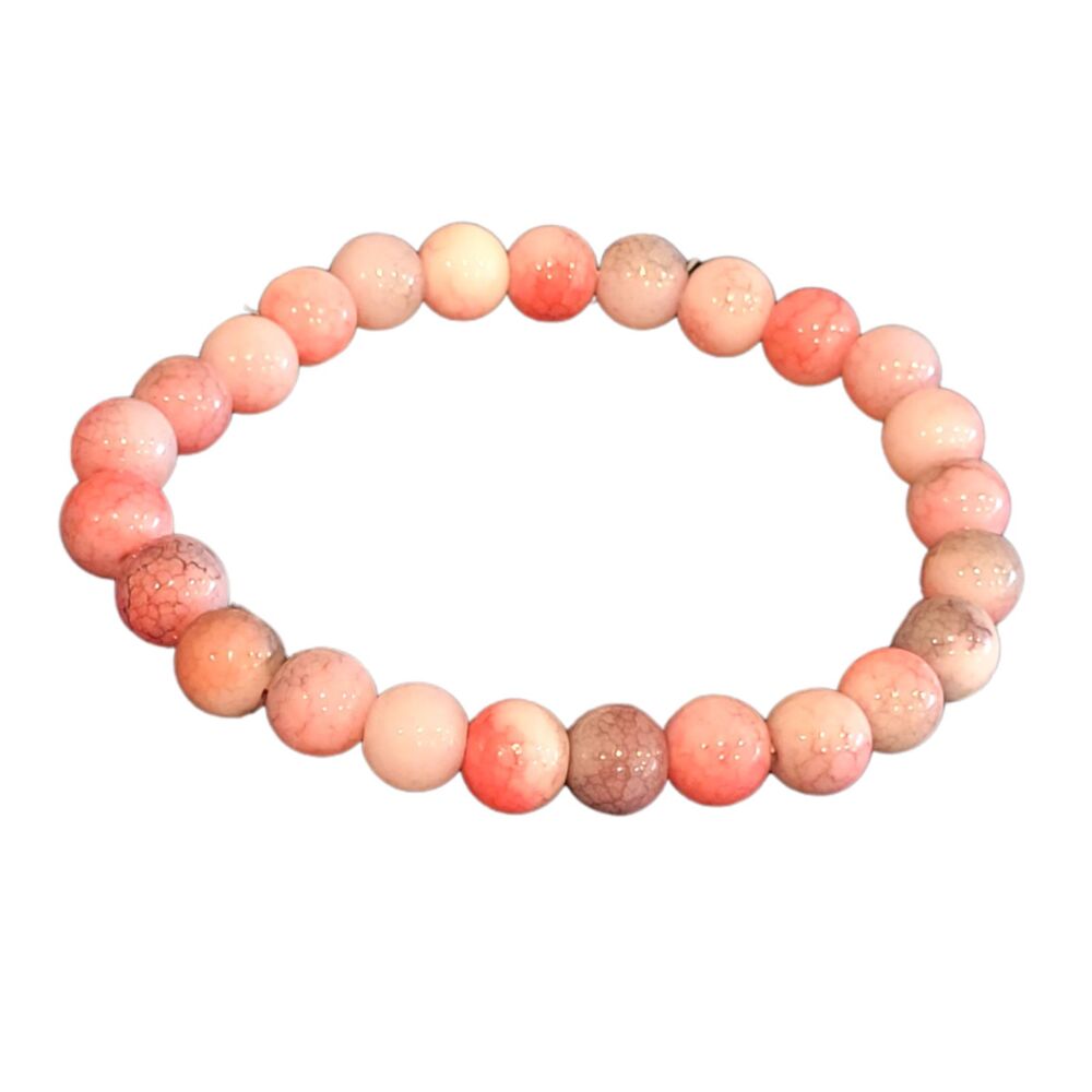 8mm Dyed Crackle Agate Round Beads Light Lavender Pink Stretch Beaded Bracelet